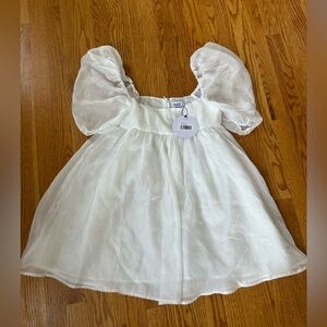 Princess Polly White Puff-Sleeve Organza Mini Dress